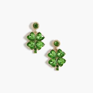 NWT J.Crew Factory Four Leaf Clover Green Gem Statement Earrings St Patricks Day